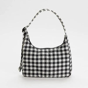 Baggu - Mini Nylon Shoulder Bag Black + White Pixel Gingham