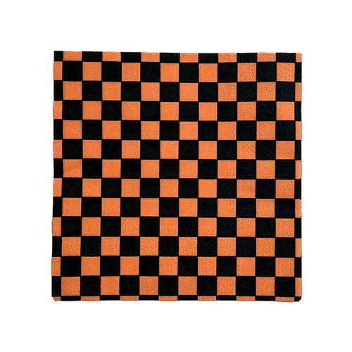 Checkered Orange and Black Napkins Small (Pack 20)