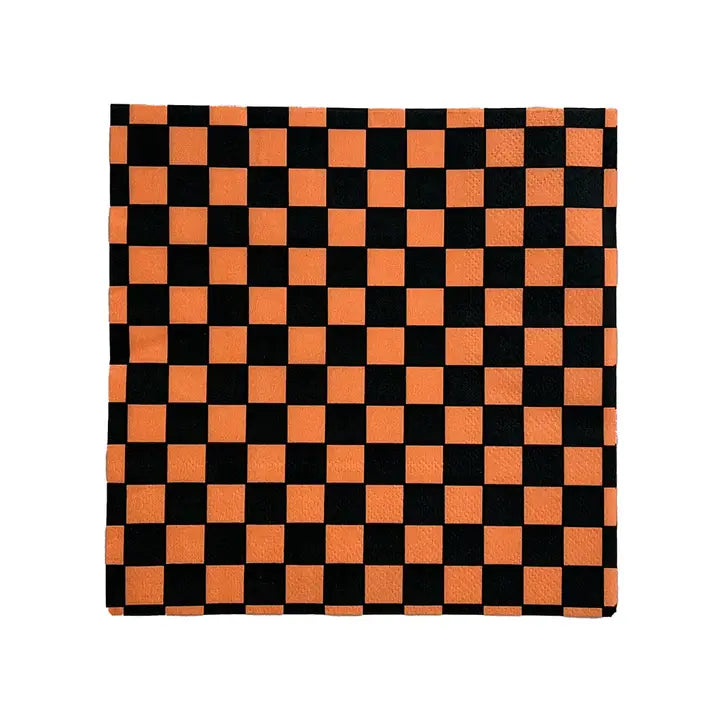 Checkered Orange and Black Napkins Small (Pack 20)