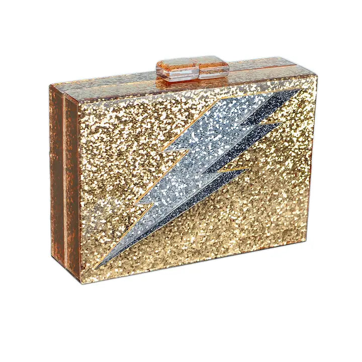 Gold Glitter Lightning Bolt Acrylic Cyndi Clutch