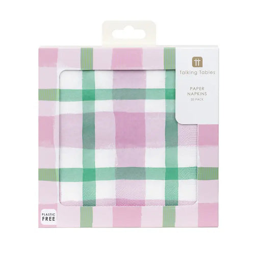 Lilac & Green Gingham Paper Napkins  (Pack 20)