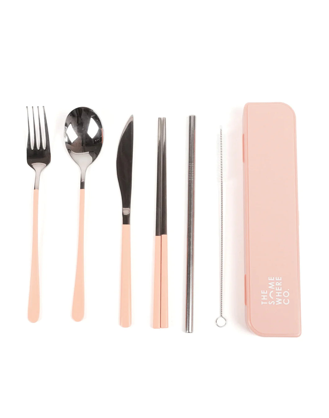 The Somewhere Co Cutlery Kit - Silver with Blush Handle