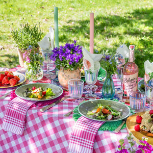 Fabric Gingham Tablecloth Raspberry & White