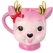 Load image into Gallery viewer, Packed Party 'Oh Deer' Pink Ceramic Reindeer Coffee Mug