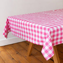 Load image into Gallery viewer, Fabric Gingham Tablecloth Raspberry &amp; White