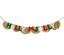 Load image into Gallery viewer, Holly Jolly Gold Fringe Banner - Reusable Festive Garland