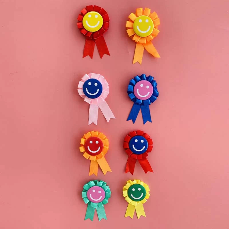 Smiley Face Ribbon Badges (Pack 8)