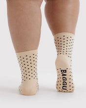 Load image into Gallery viewer, Baggu Crew Sock Micro Cream &amp; Blue Polka Dot
