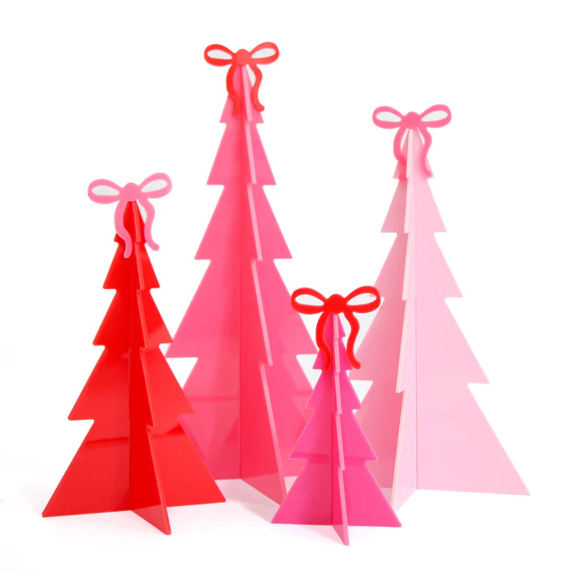 Red + Pink Acrylic Tree Set with Bows