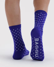 Load image into Gallery viewer, Baggu Crew Sock Micro Blue &amp; White Polka Dot