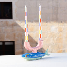 Load image into Gallery viewer, Multi Coloured Check Taper Dinner Candles - 2 Pack
