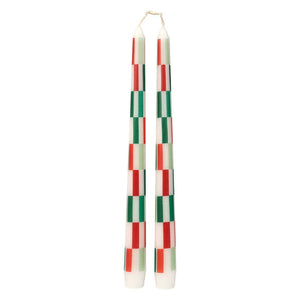 Red & Green Check Dinner Candles | 2 Pack |Christmas Decor |