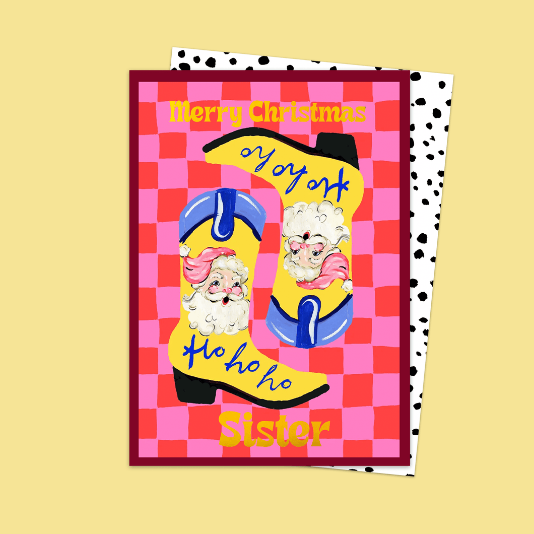 Merry Christmas Sister Cowboy Boots Card