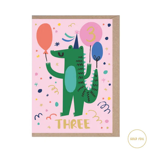 Three - Crocodile - Animal Themed - Number Card