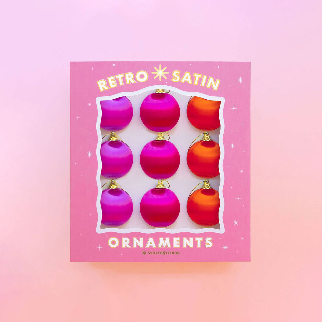 Retro Satin Ornaments Set of 9 Mini