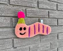 Load image into Gallery viewer, Worm with Party Hat Tufted Wall Hanging: Peach