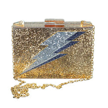 Load image into Gallery viewer, Gold Glitter Lightning Bolt Acrylic Cyndi Clutch