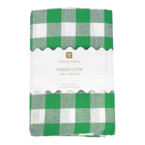 Green & White Fabric Gingham Tablecloth