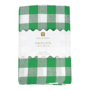 Green & White Fabric Gingham Tablecloth