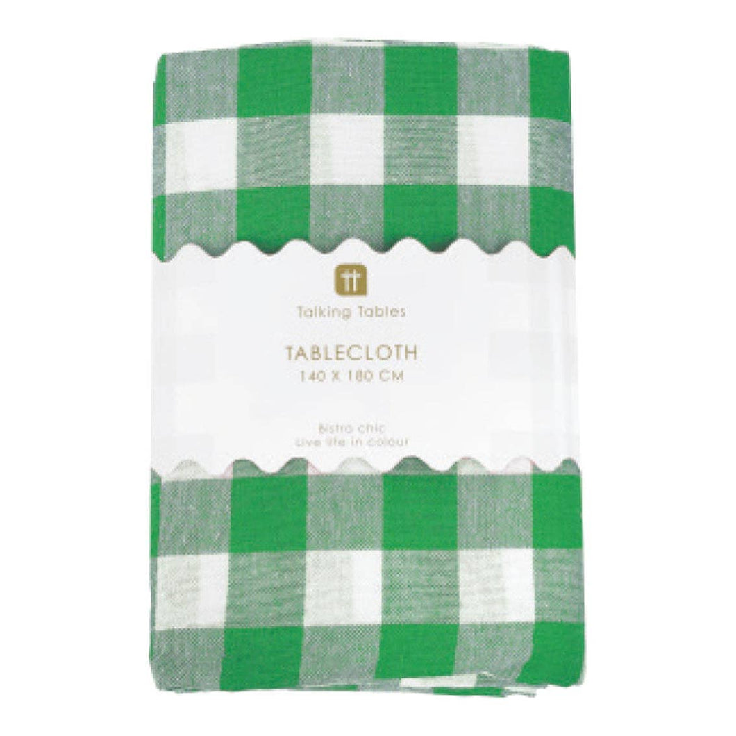 Green & White Fabric Gingham Tablecloth