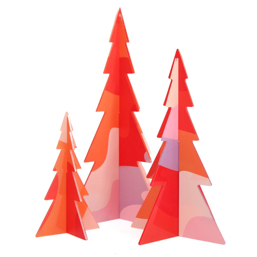 Red + Orange Abstract Patterned Acrylic Tree Set