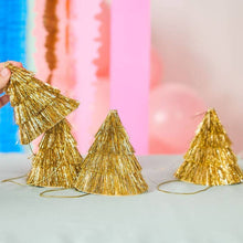 Load image into Gallery viewer, Golden Girl Mini Gold Fringe Party Hats Set