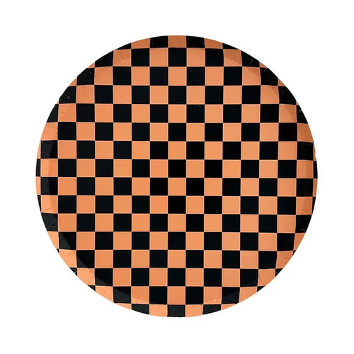 Checkered Orange and Black Small Plates (Pack 8)