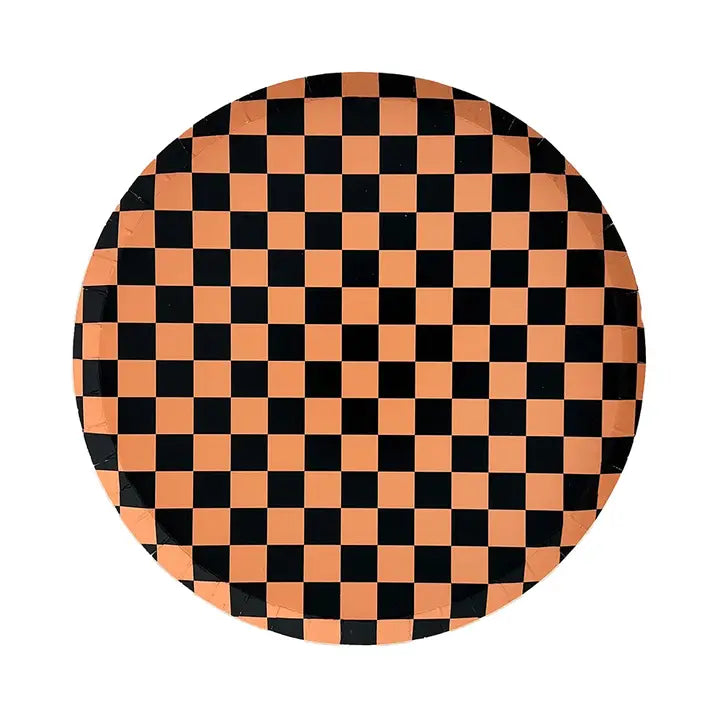 Checkered Orange and Black Small Plates (Pack 8)