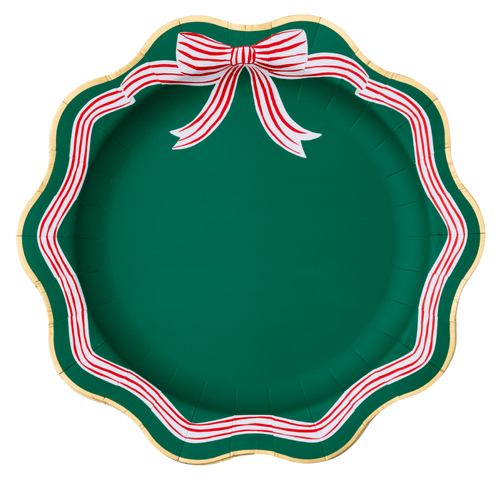 ELEGANT GREEN PEPPERMINT BOW DINNER PLATES
