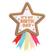 Load image into Gallery viewer, Birthday Brights Multi Coloured Birthday Star Rosette Badge