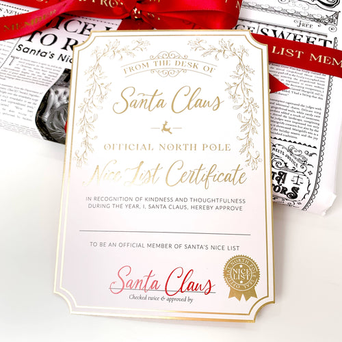 Santa's Nice List Certificate - Gold White