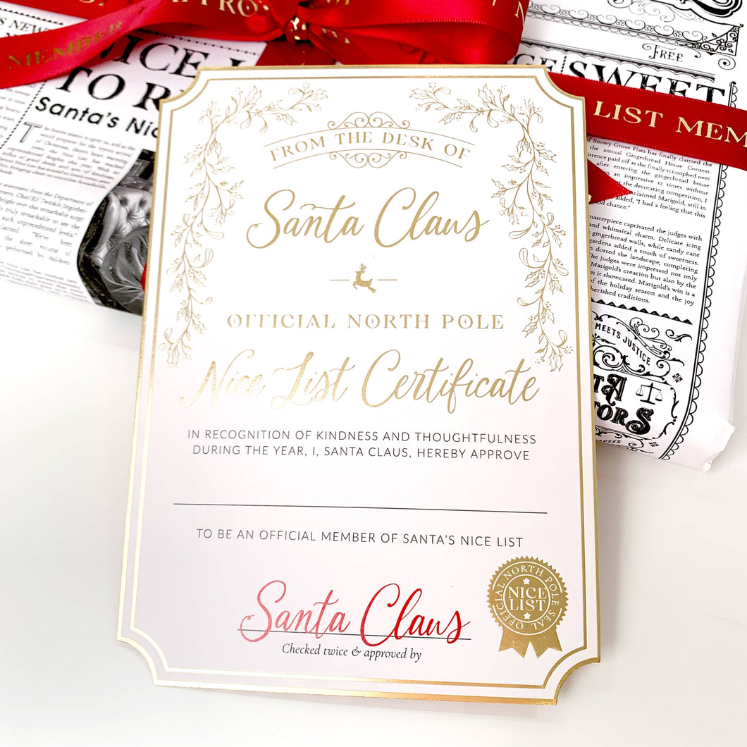 Santa's Nice List Certificate - Gold White