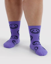 Load image into Gallery viewer, Baggu Crew Sock Lavender Happy