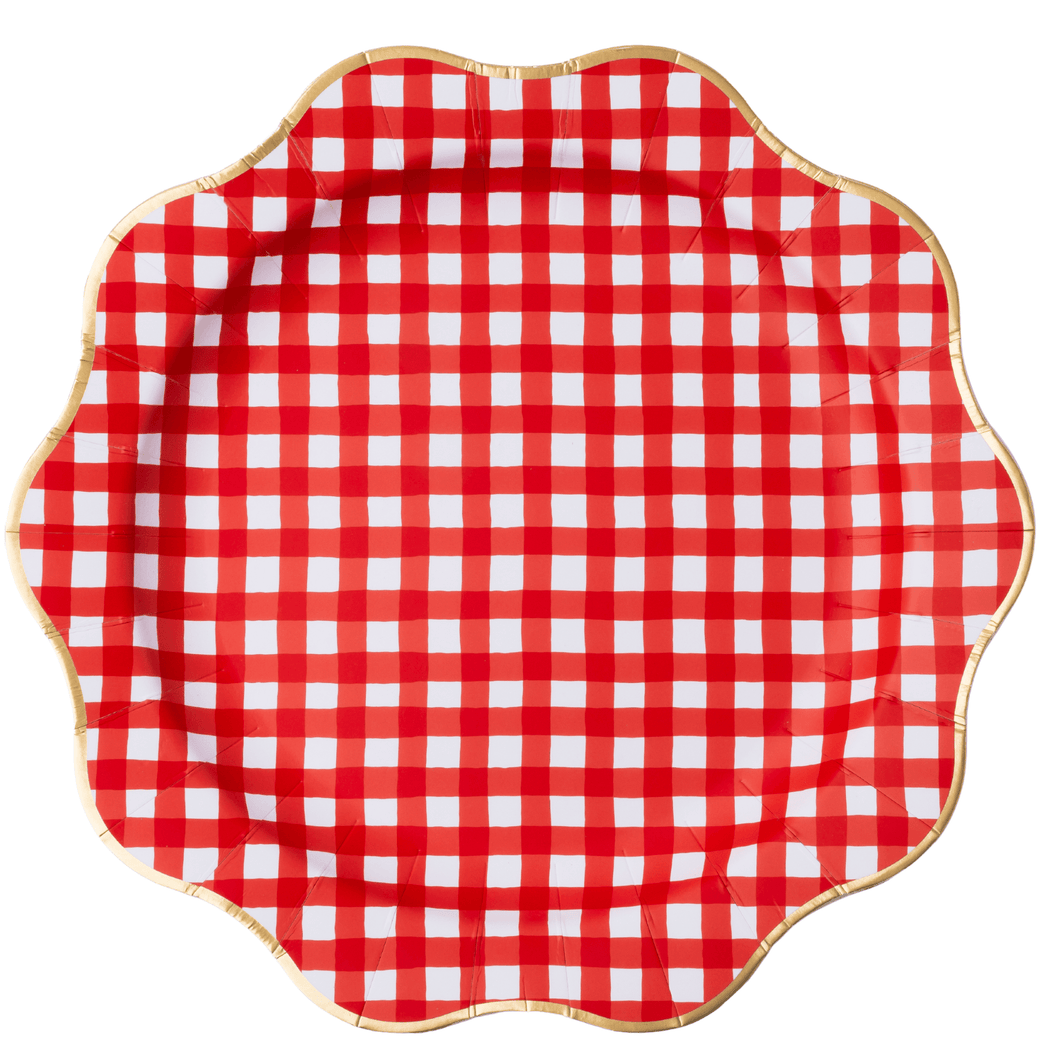 ELEGANT CHERRY RED GINGHAM DINNER PLATES