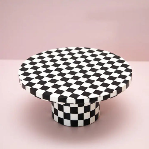 Black & White Checkered Resin Cake Stand