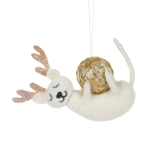 Hanging Decoration Cream Wool Cat With Yarn