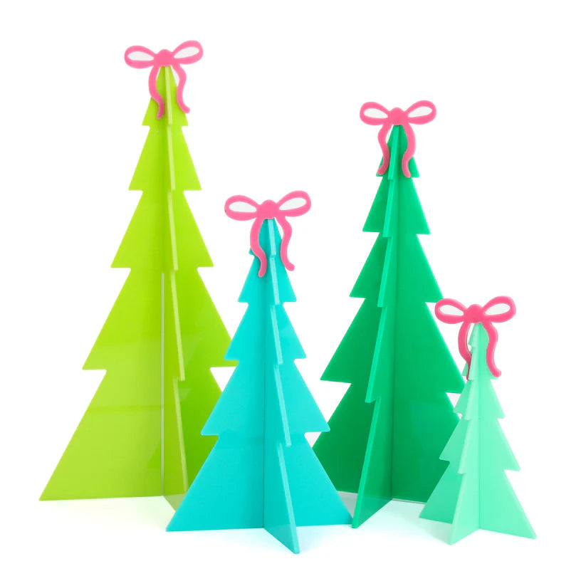 Green + Blue Acrylic Tree Set with Bows