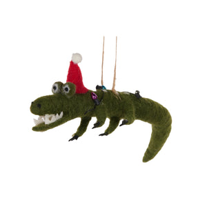 Hanging Decoration Wool Crocodile With Santa Hat