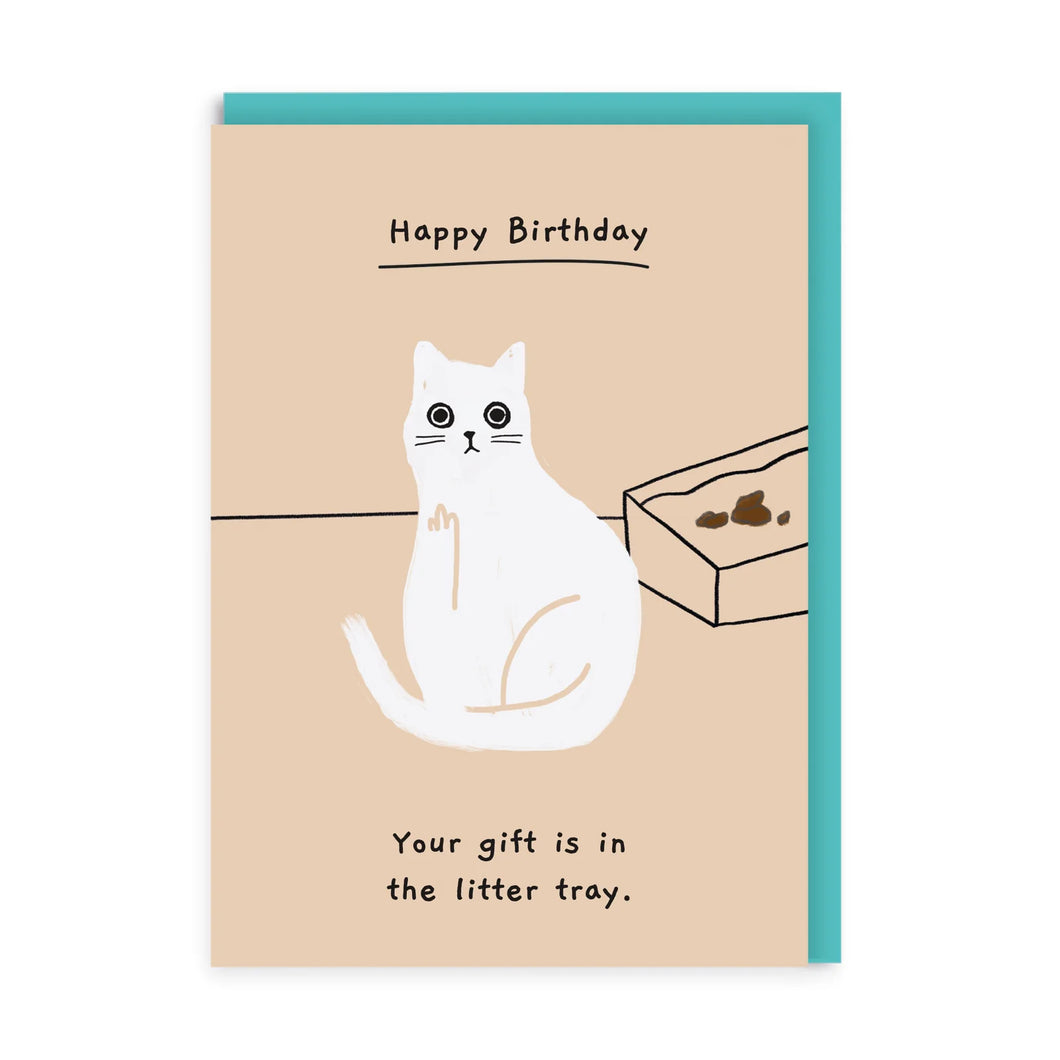 Gift Is In The Litter Tray Birthday Greeting Card
