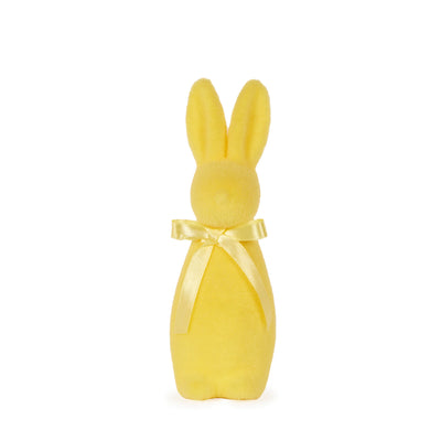 Mini Flocked Rabbit With Bow Yellow
