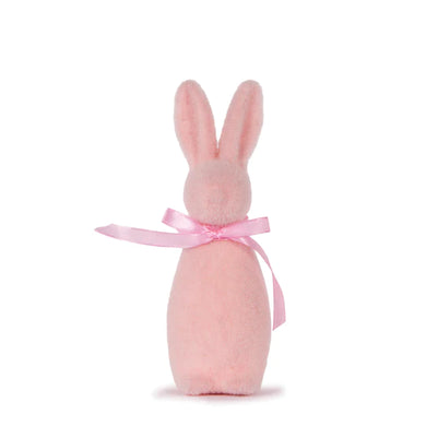 Mini Flocked Rabbit With Bow Pink