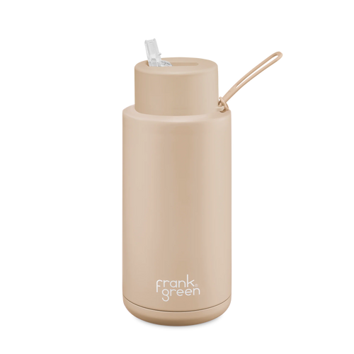 Frank Green Ceramic Reusable Bottle with Straw Lid 1 ltr - Soft Stone