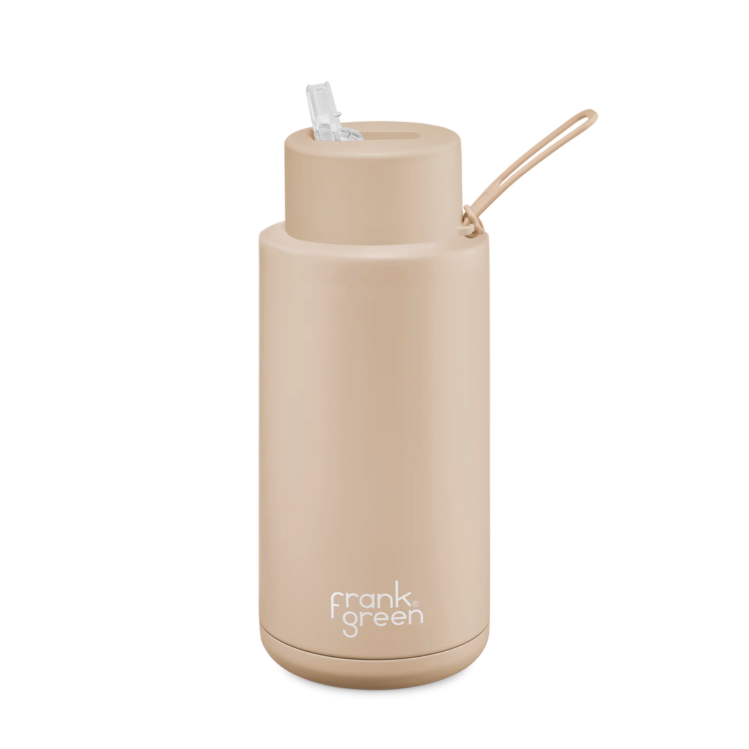 Frank Green Ceramic Reusable Bottle with Straw Lid 1 ltr - Soft Stone