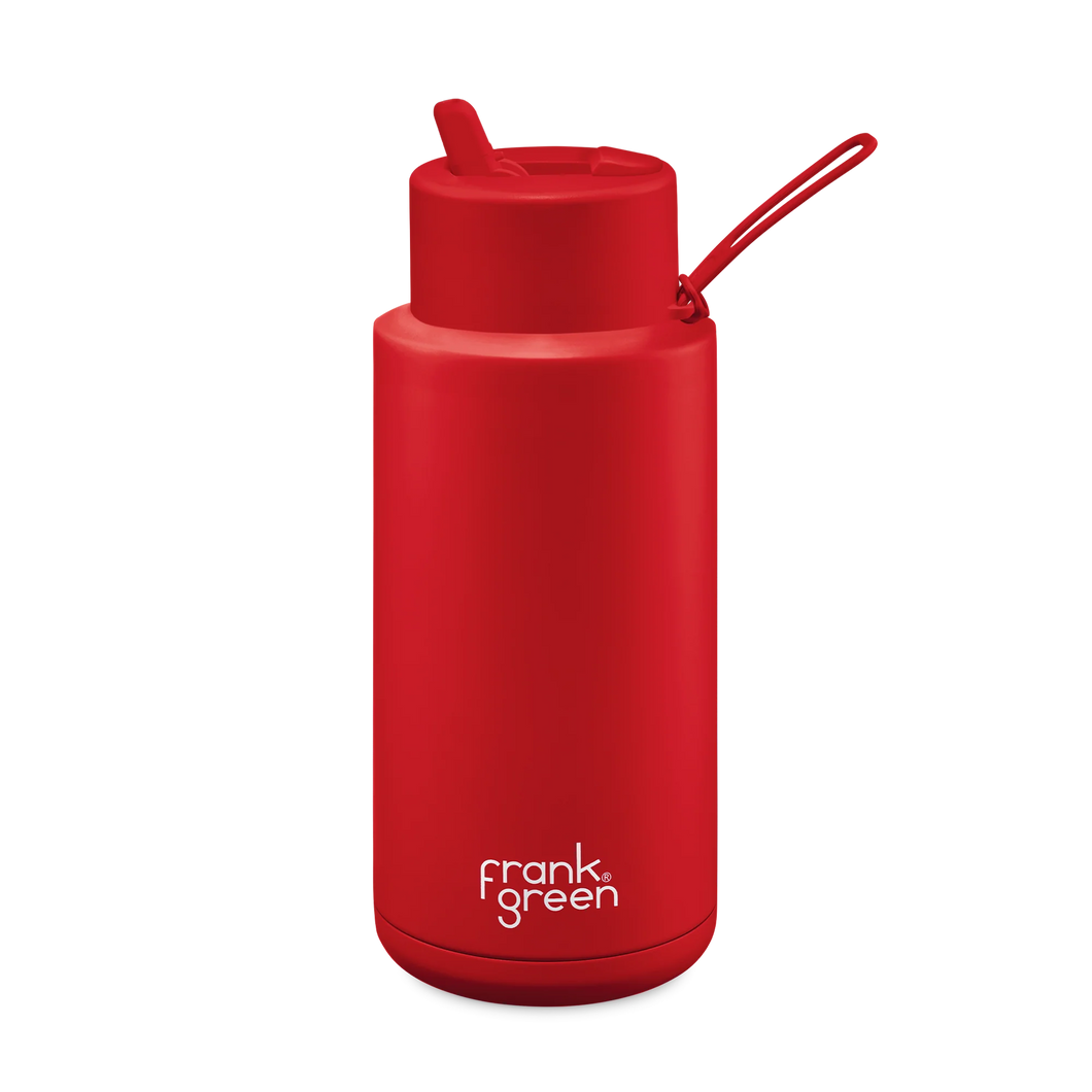 Frank Green Ceramic Reusable Bottle with Straw Lid 1 ltr - Atomic Red