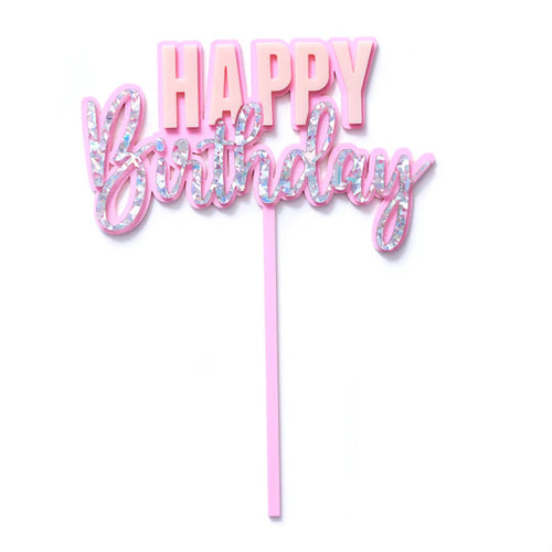 Happy Birthday Cake Topper Pastel Pink
