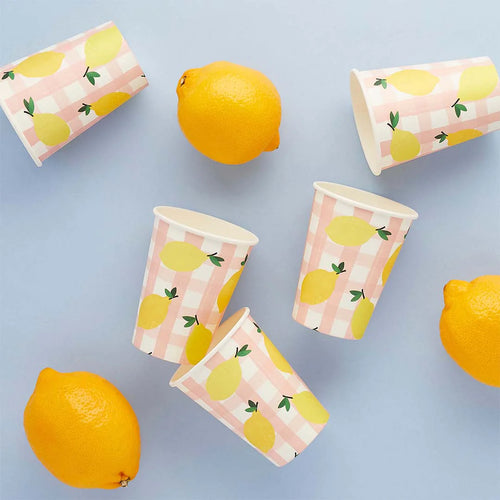 Lemon and Gingham Paper Cups