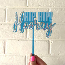 Load image into Gallery viewer, Hip Hip Hooray Blue/Silver Cake Topper