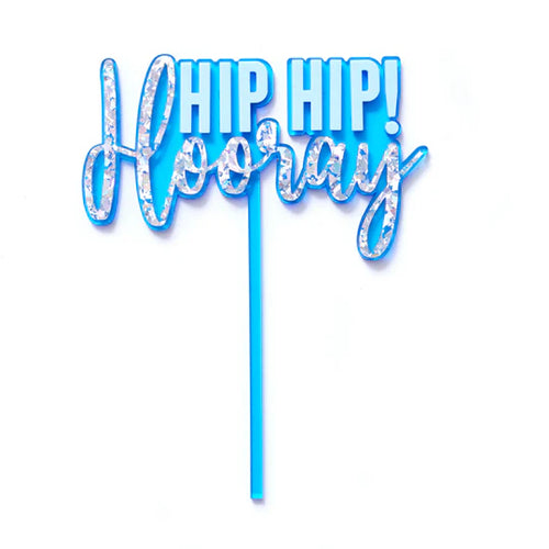 Hip Hip Hooray Blue/Silver Cake Topper
