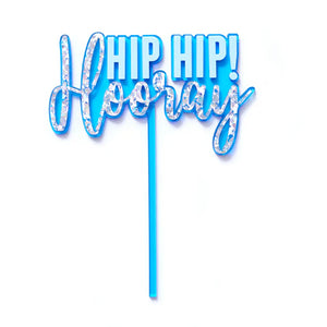 Hip Hip Hooray Blue/Silver Cake Topper