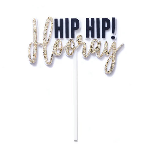 Hip Hip Hooray White/Black/Gold Cake Topper